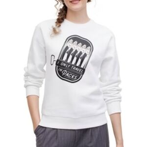 Women's White Sweatshirt with I only travel in packs saying Size XL
